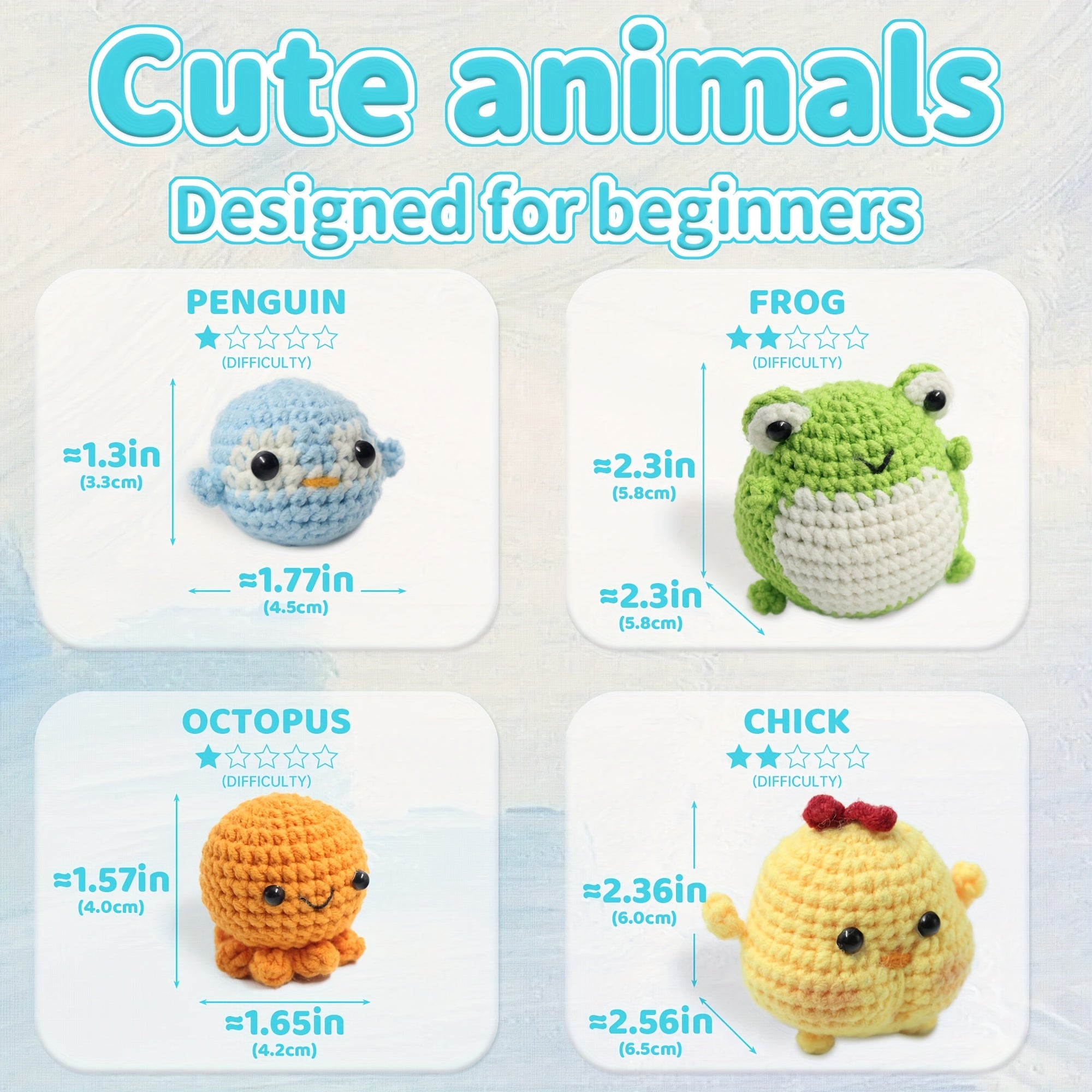 4PCS DIY Crochet Animal Kit for Beginners