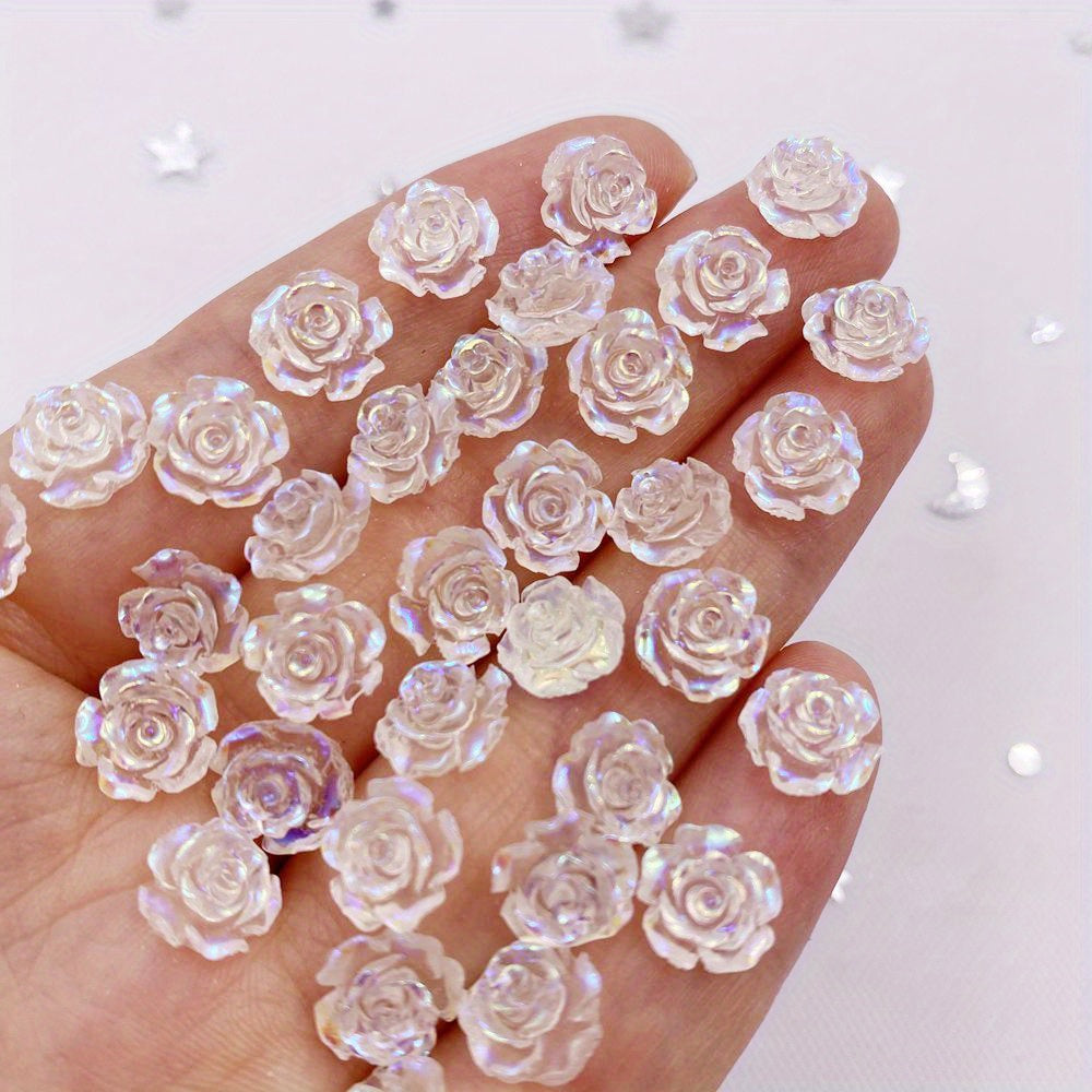 50pcs 10mm AB Resin Glitter Rose Rhinestones