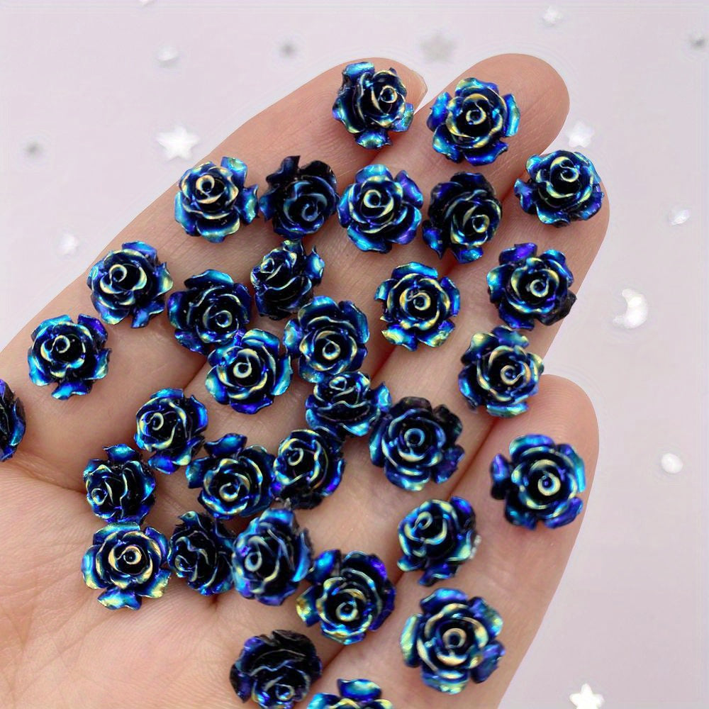 50pcs 10mm AB Resin Glitter Rose Rhinestones