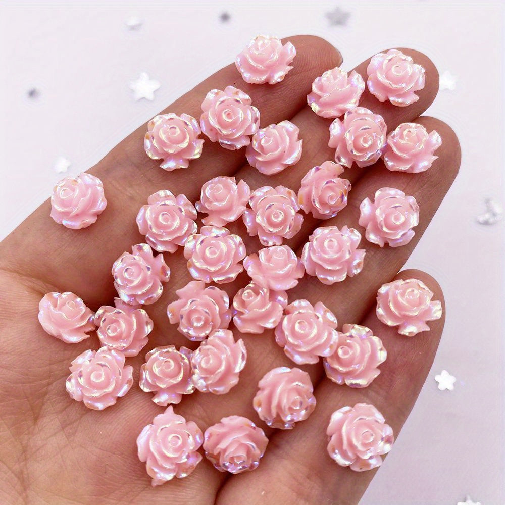 50pcs 10mm AB Resin Glitter Rose Rhinestones
