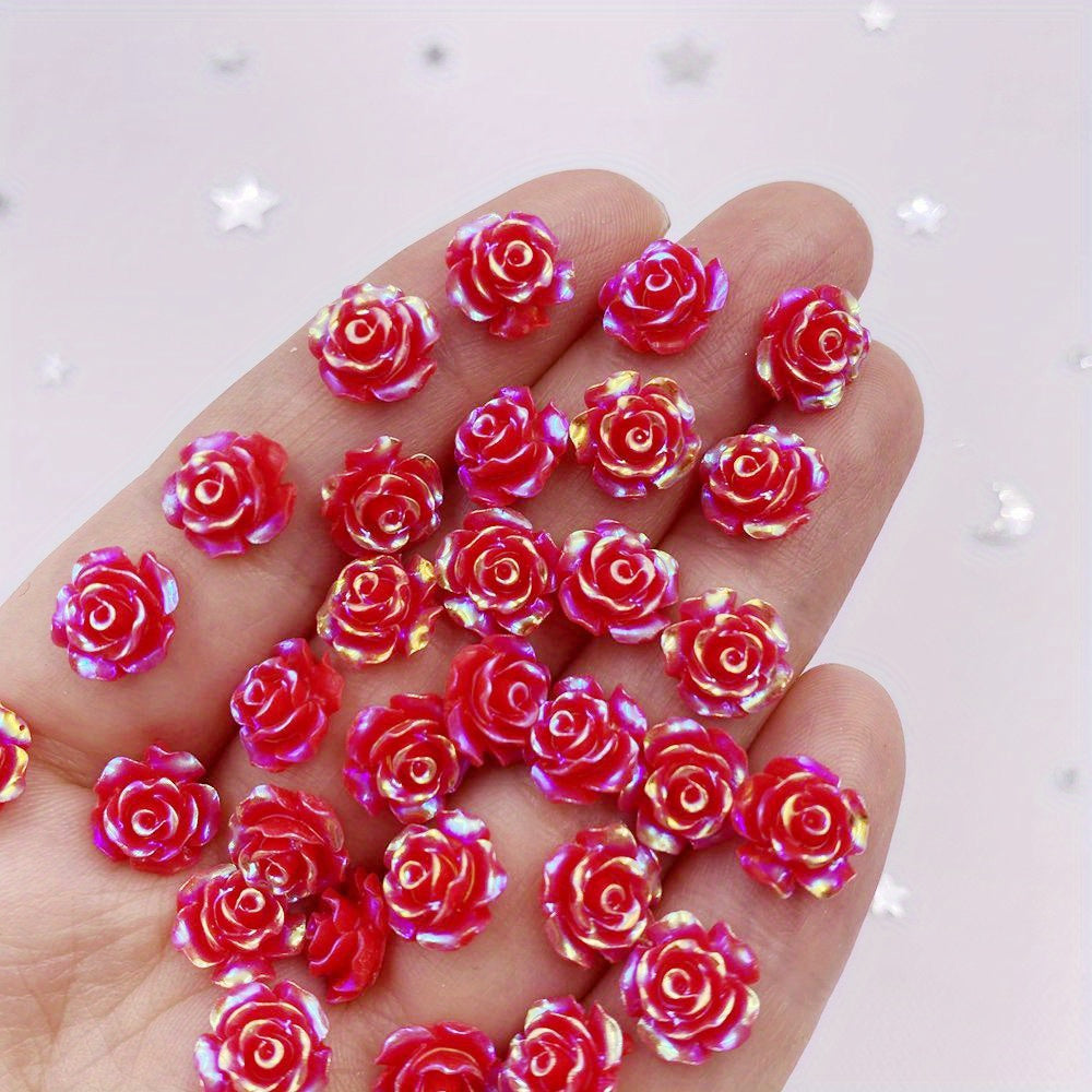 50pcs 10mm AB Resin Glitter Rose Rhinestones