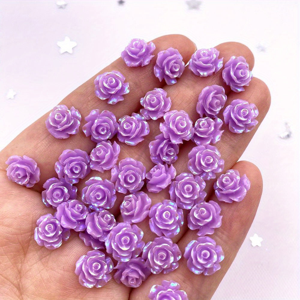 50pcs 10mm AB Resin Glitter Rose Rhinestones