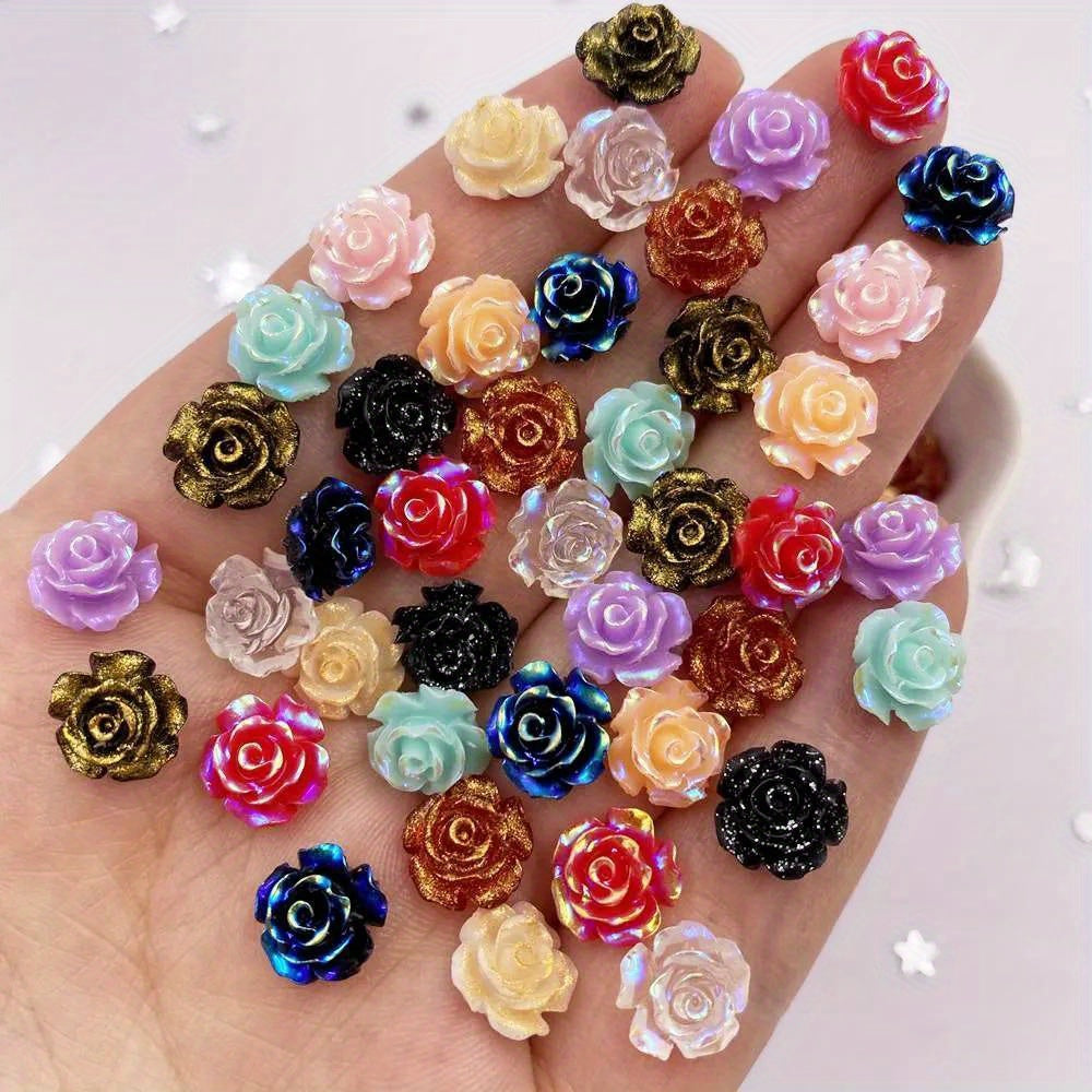 50pcs 10mm AB Resin Glitter Rose Rhinestones