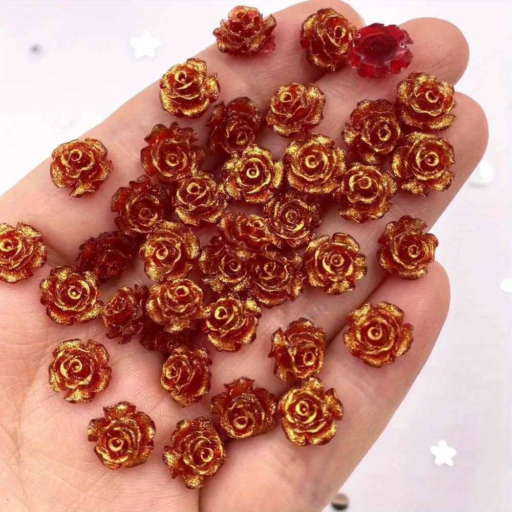 50pcs 10mm AB Resin Glitter Rose Rhinestones
