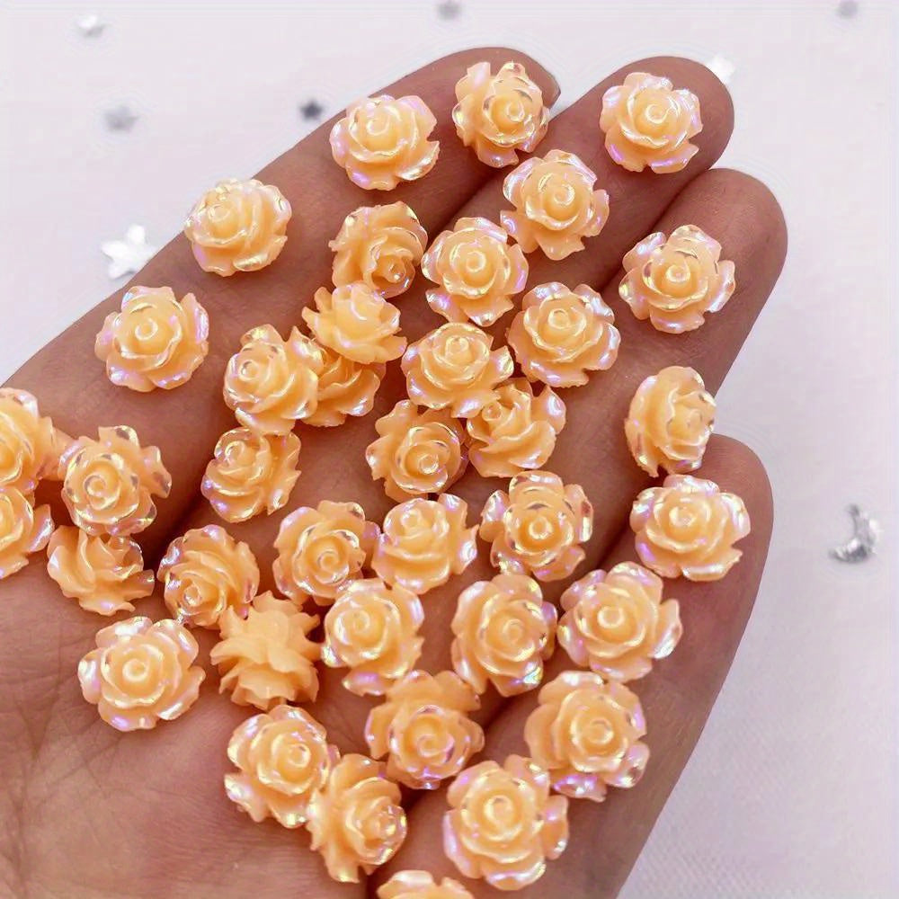 50pcs 10mm AB Resin Glitter Rose Rhinestones