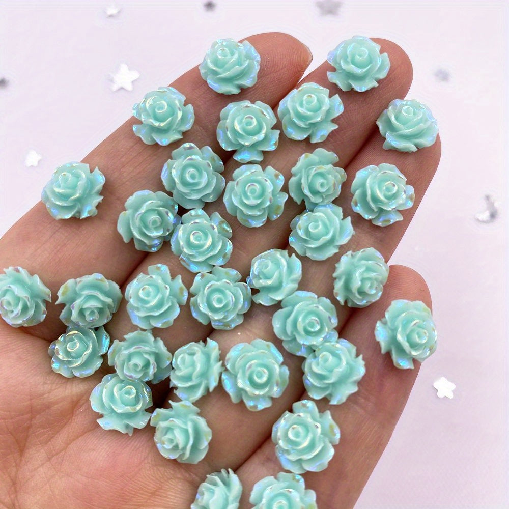 50pcs 10mm AB Resin Glitter Rose Rhinestones