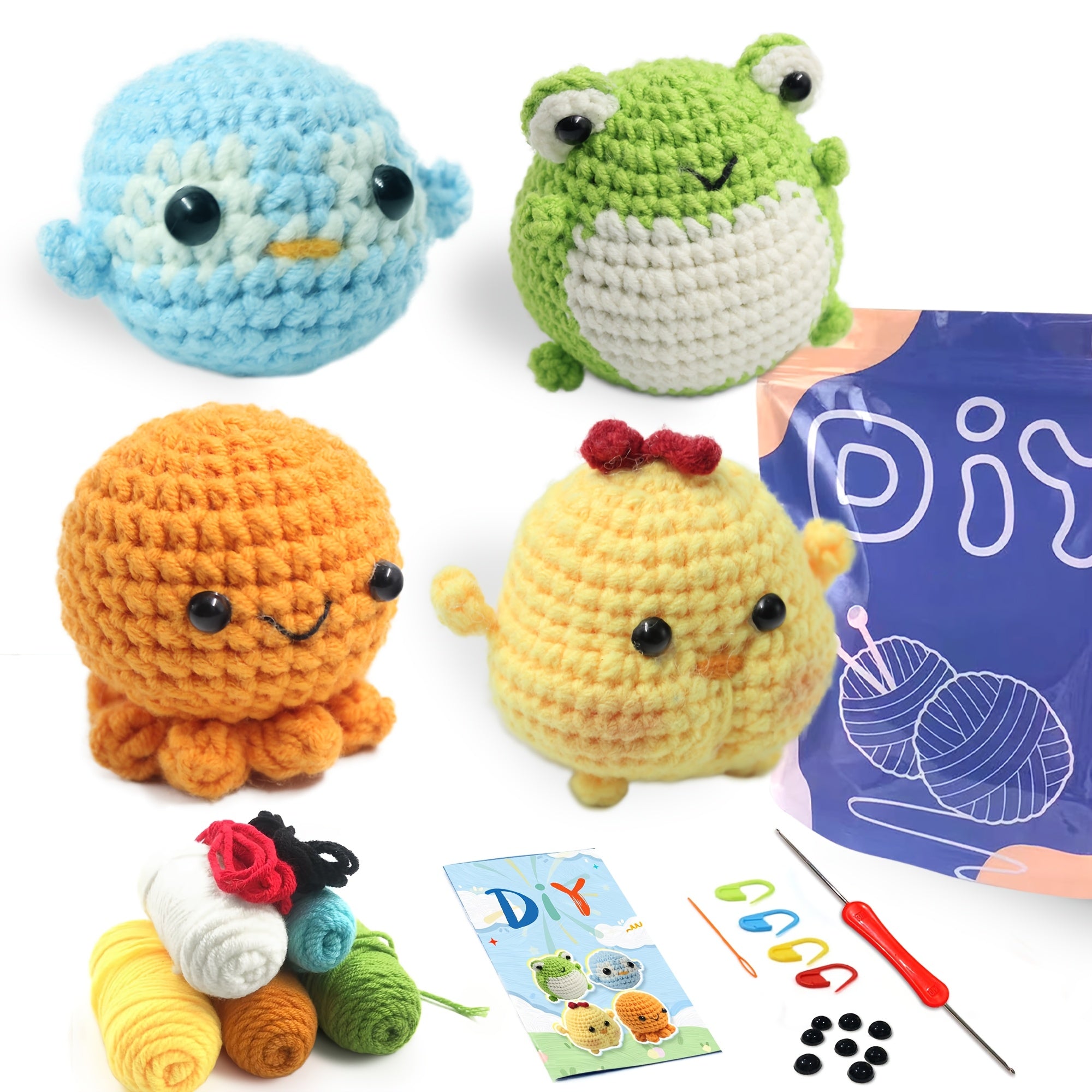 4PCS DIY Crochet Animal Kit for Beginners