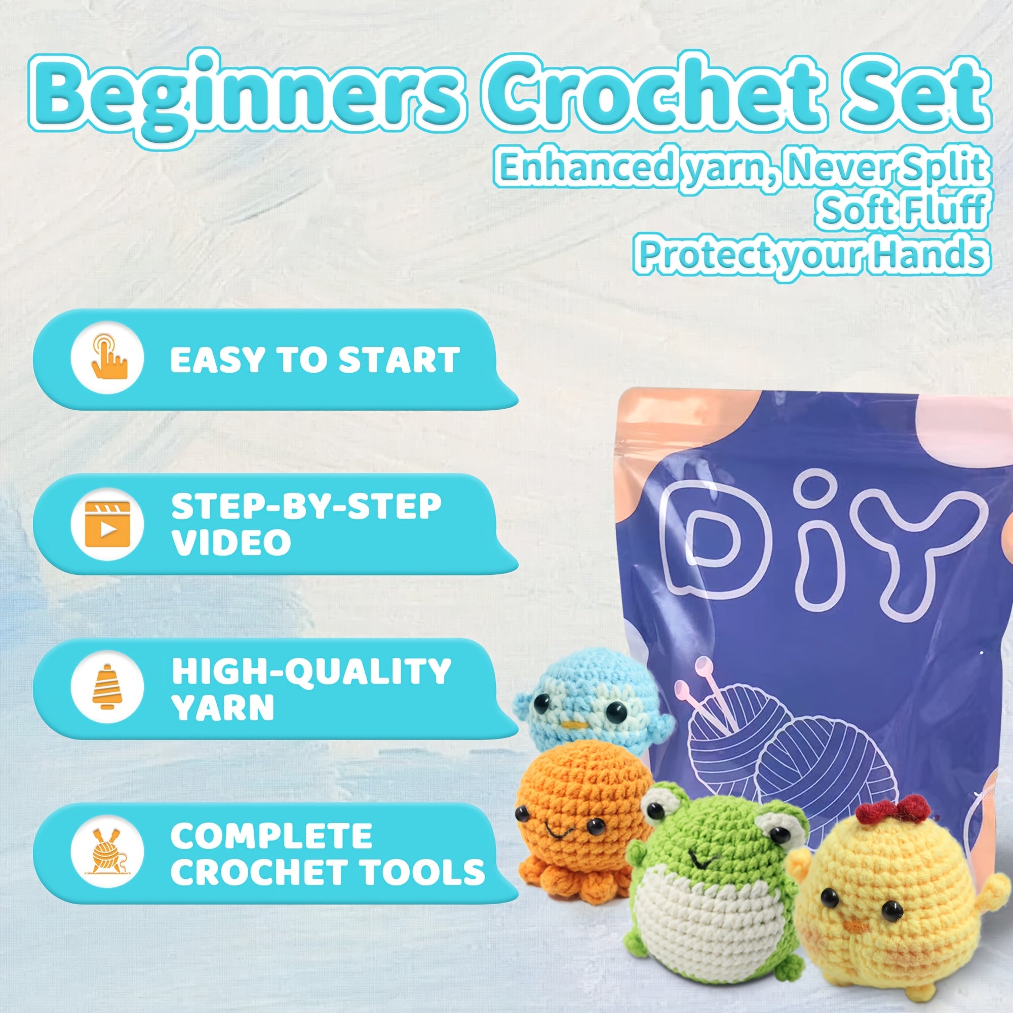 4PCS DIY Crochet Animal Kit for Beginners