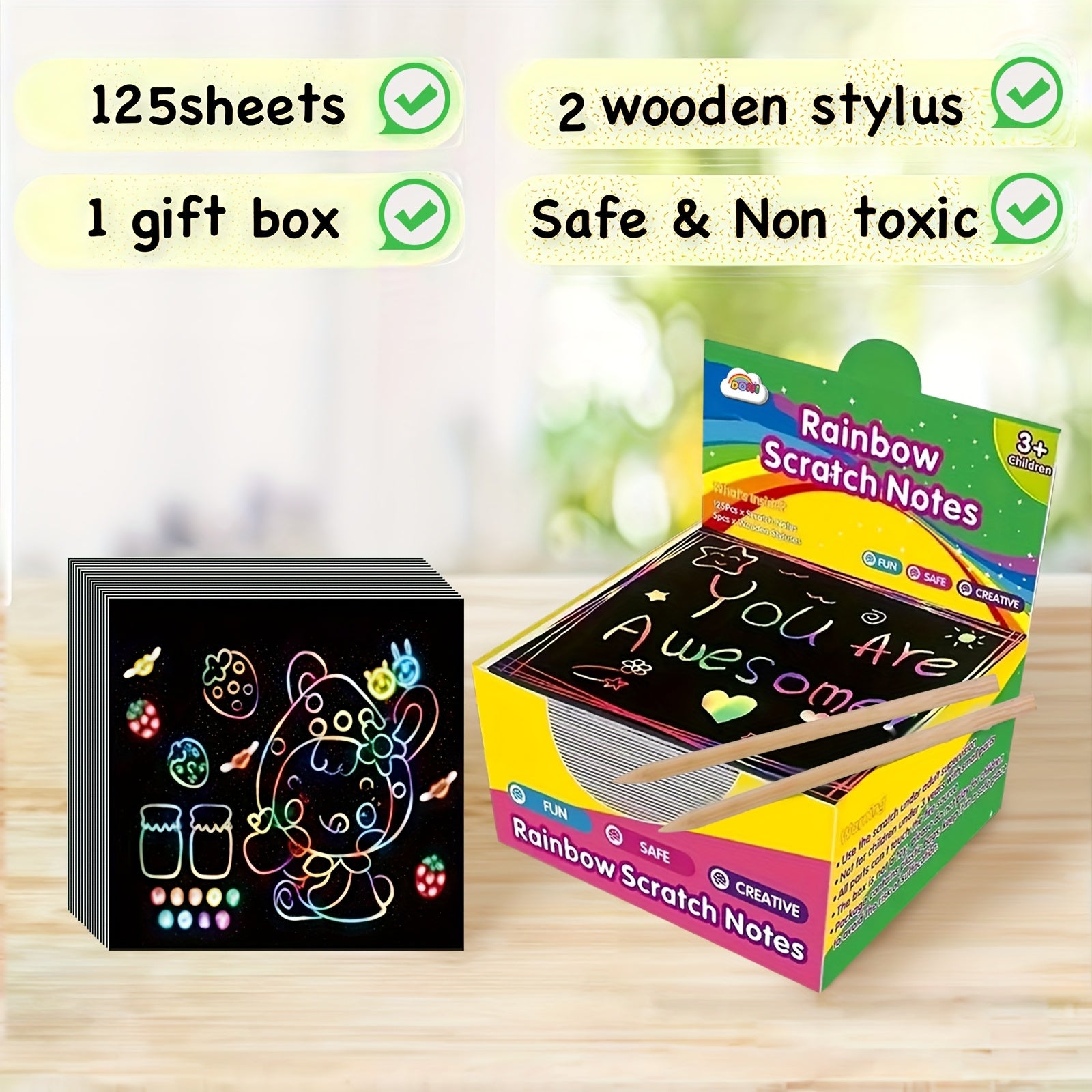 125pcs Rainbow Scratch Art Mini Notes