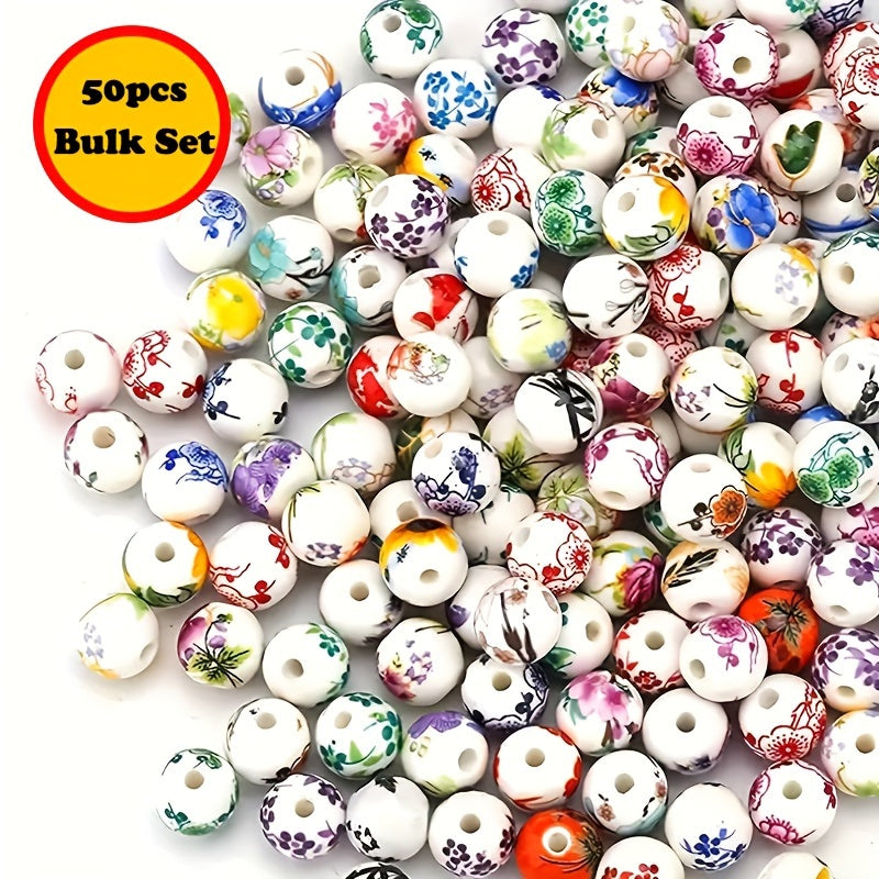 50pcs Vintage Mixed 8mm Porcelain Ceramic Beads