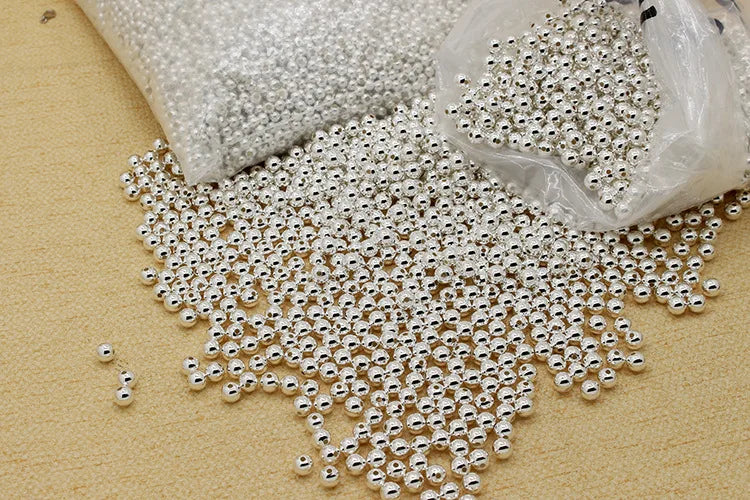 10-40pcs REAL 925 Sterling Silver Round Beads Spacer Beads