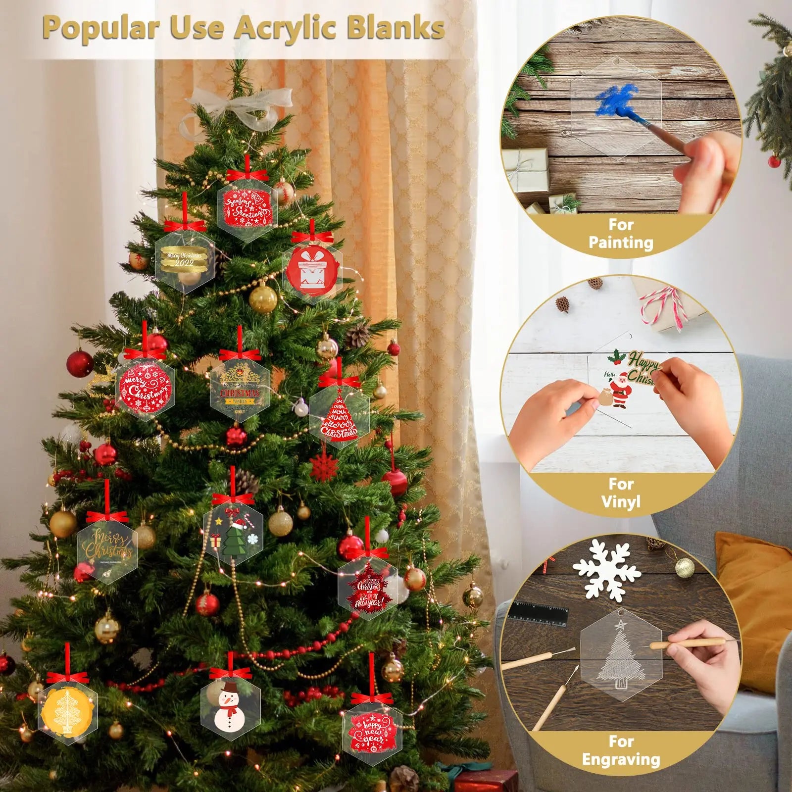 20pcs Clear Acrylic Christmas Ornaments Blanks
