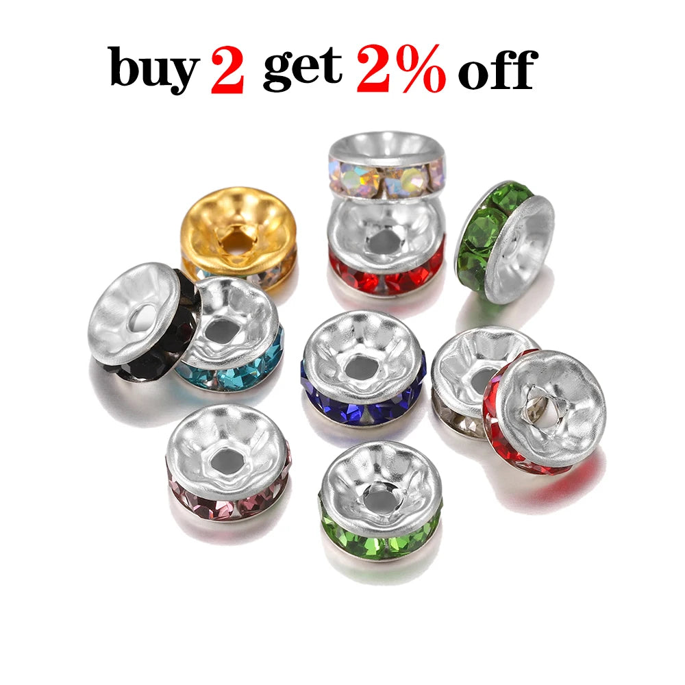 50pcs 8mm Rhinestone Rondelle Crystal Beads