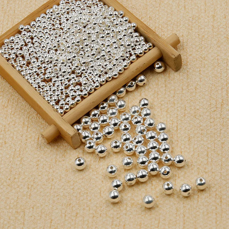 10-40pcs REAL 925 Sterling Silver Round Beads Spacer Beads