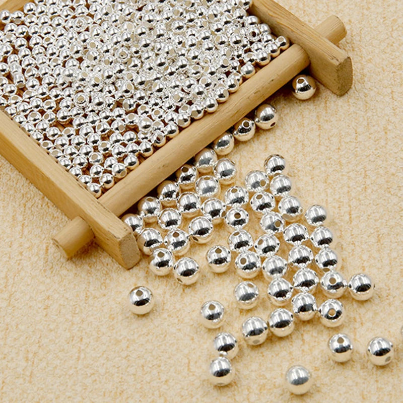 10-40pcs REAL 925 Sterling Silver Round Beads Spacer Beads