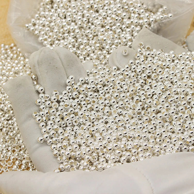 10-40pcs REAL 925 Sterling Silver Round Beads Spacer Beads