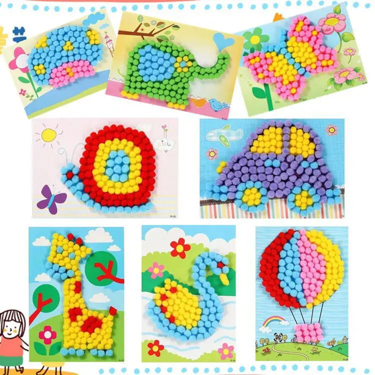 2pcs Kids Plush Ball DIY Craft Sticker Set
