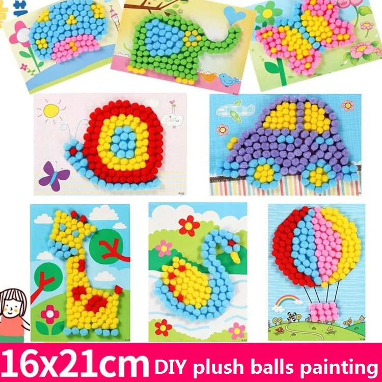 2pcs Kids Plush Ball DIY Craft Sticker Set