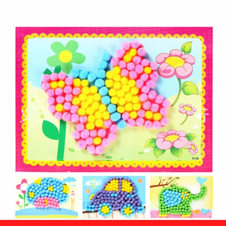 2pcs Kids Plush Ball DIY Craft Sticker Set