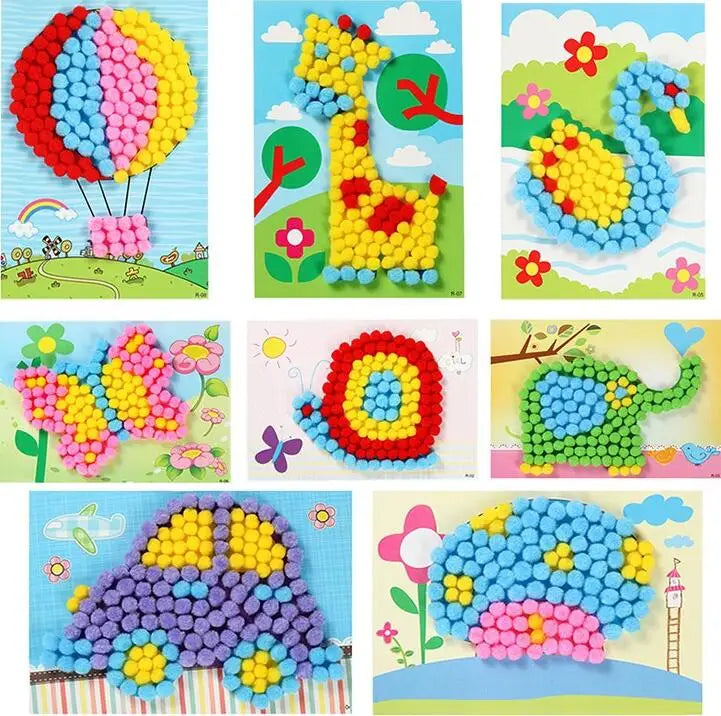 2pcs Kids Plush Ball DIY Craft Sticker Set