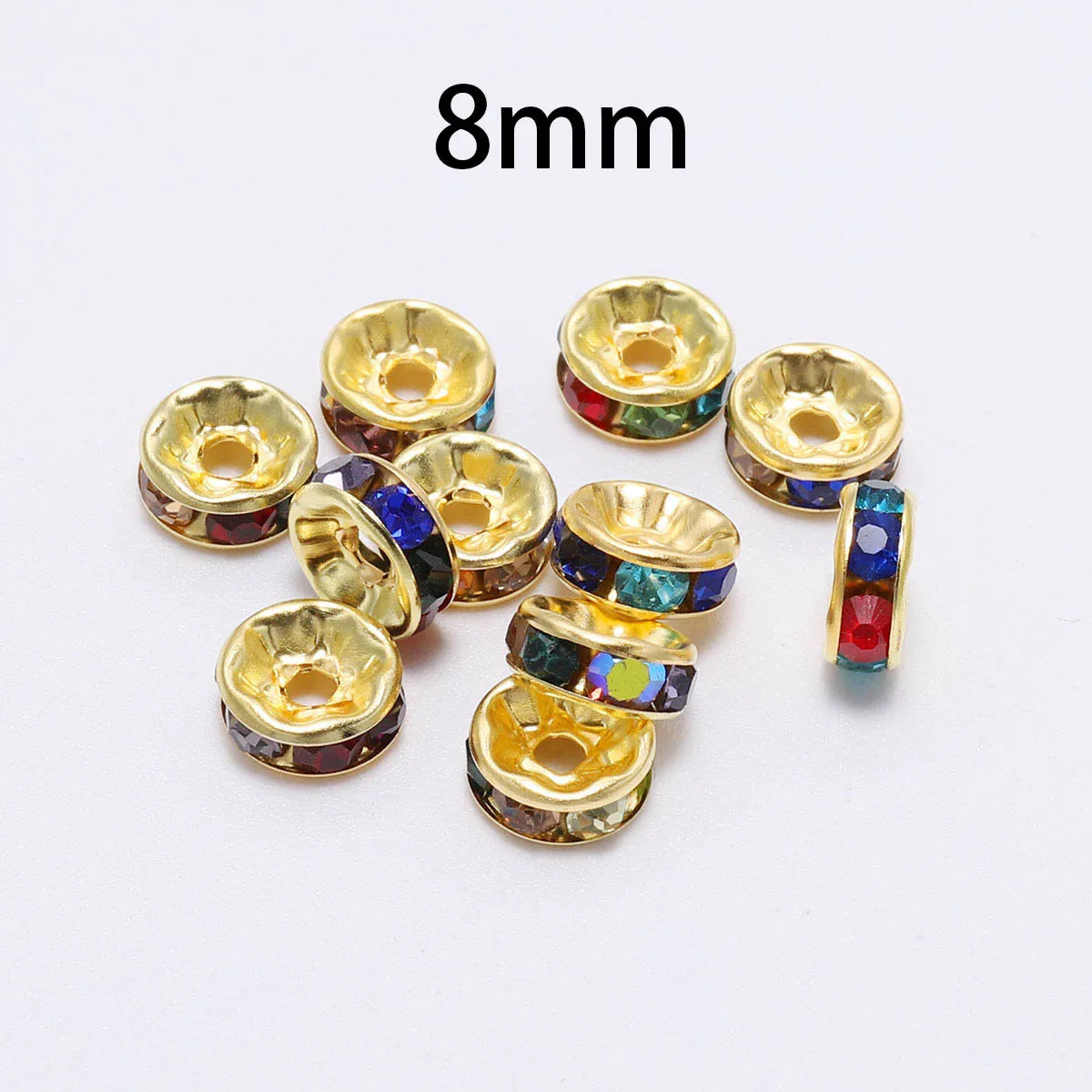 50pcs 8mm Rhinestone Rondelle Crystal Beads