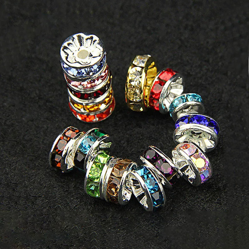 50pcs 8mm Rhinestone Rondelle Crystal Beads
