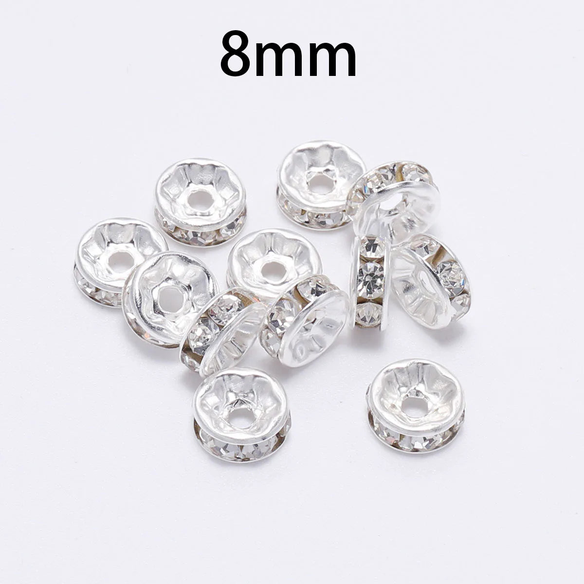 50pcs 8mm Rhinestone Rondelle Crystal Beads