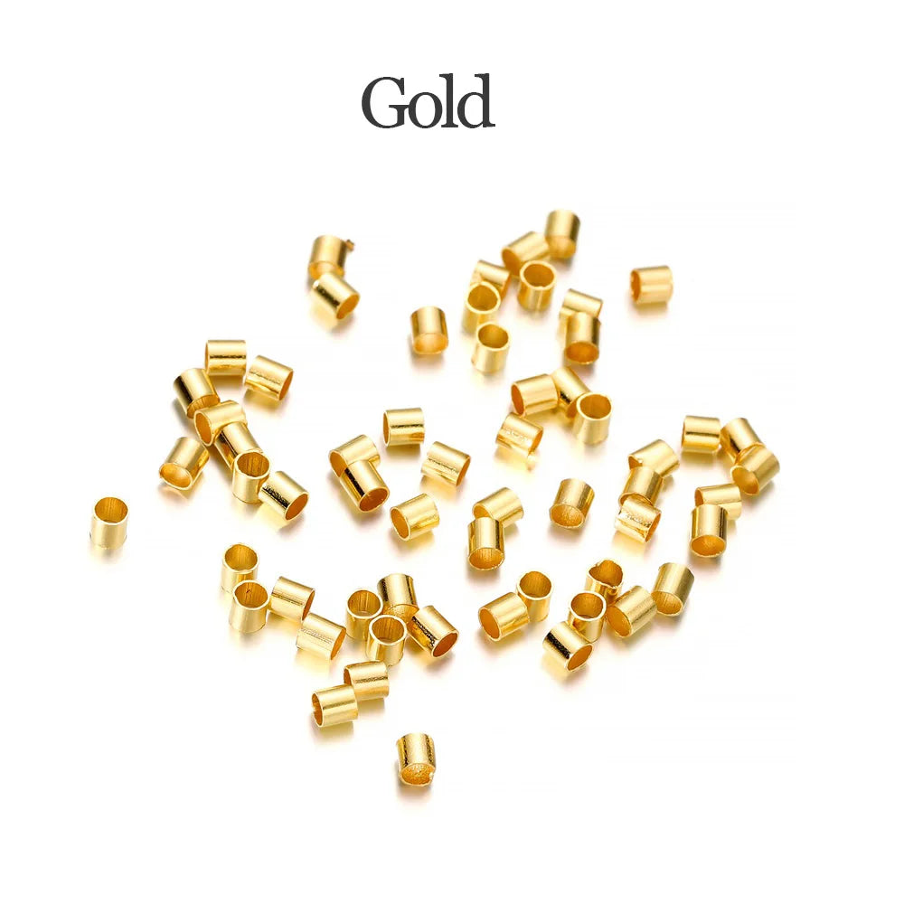 150–500pcs Gold Copper Crimp Tube Beads (1.5–2.5mm)