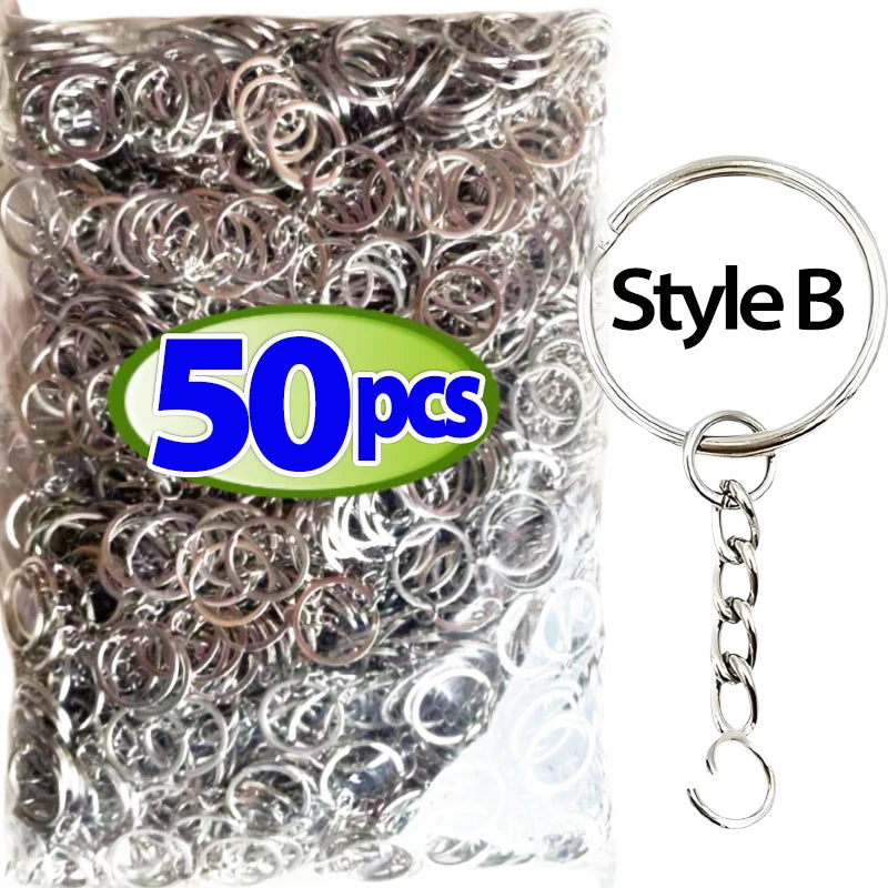50/500pcs Silver-Plated Metal Blank Keyrings