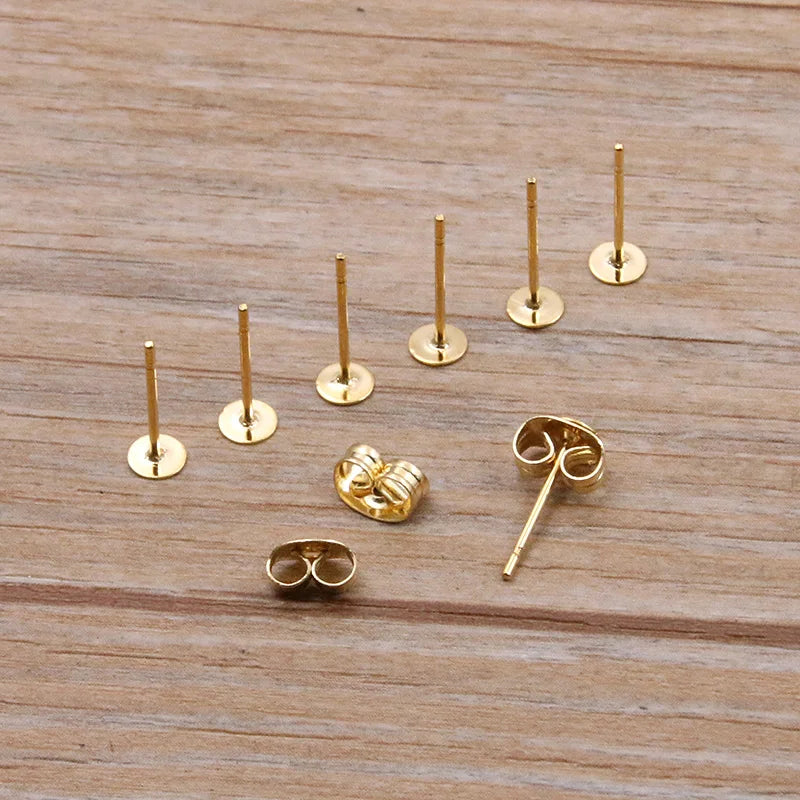 50-100pcs 2-Color Stainless Steel Earring Studs