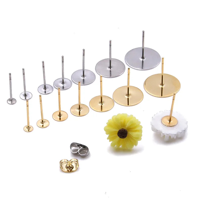 50-100pcs 2-Color Stainless Steel Earring Studs