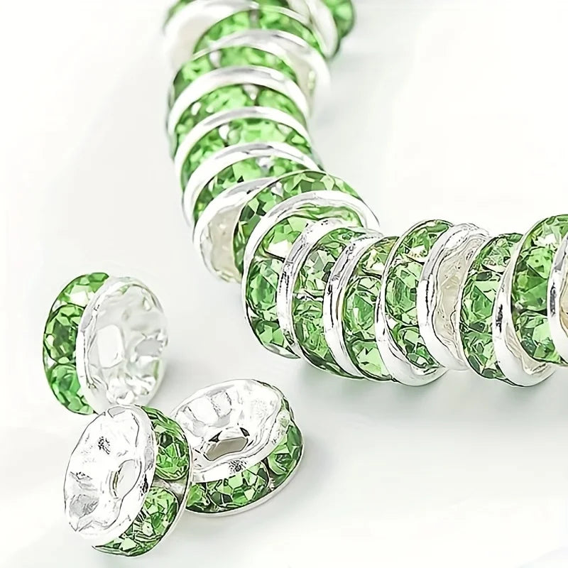 120pcs 8mm Flat Inlaid Rhinestone Spacer Beads