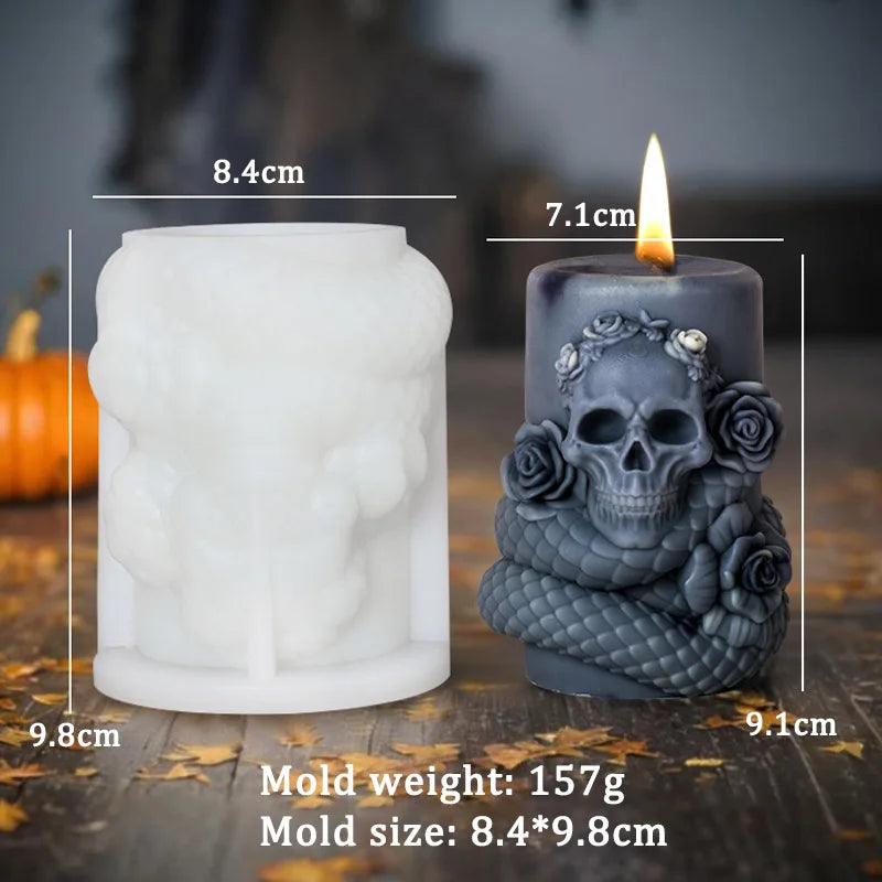 Skull Flower Snake Column Candle Mold
