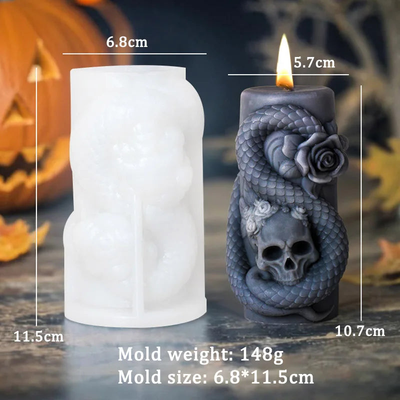 Skull Flower Snake Column Candle Mold