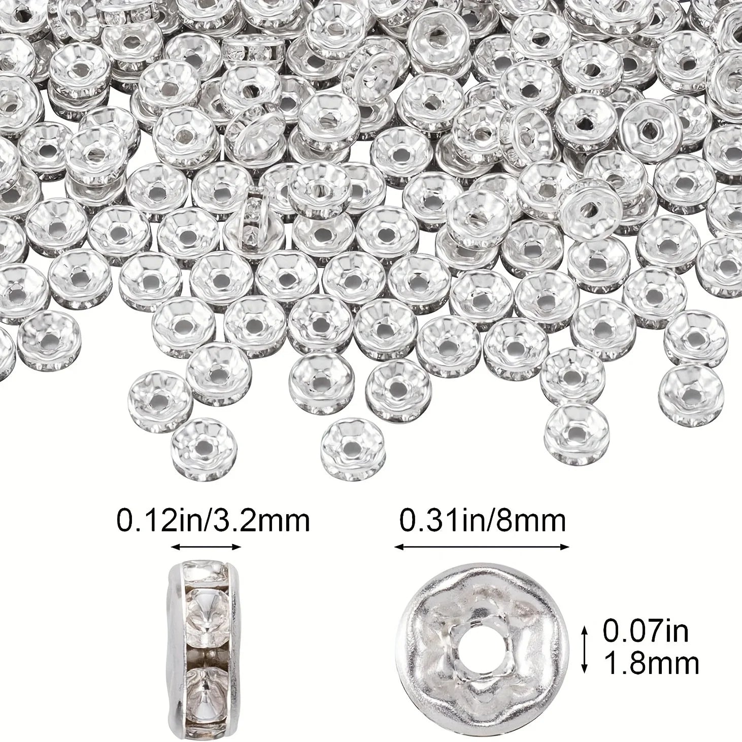 120pcs 8mm Flat Inlaid Rhinestone Spacer Beads