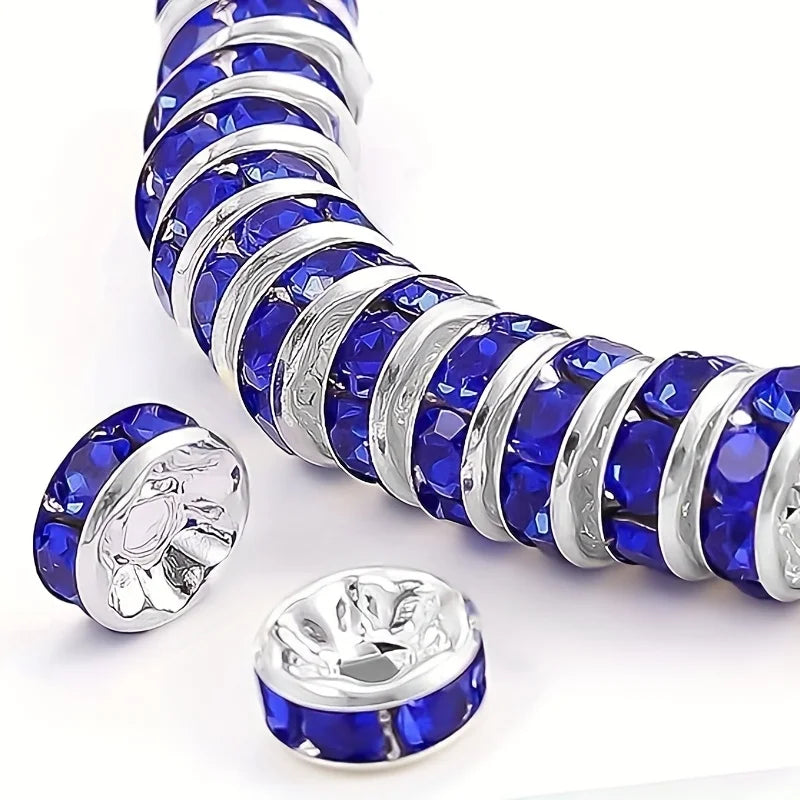 120pcs 8mm Flat Inlaid Rhinestone Spacer Beads