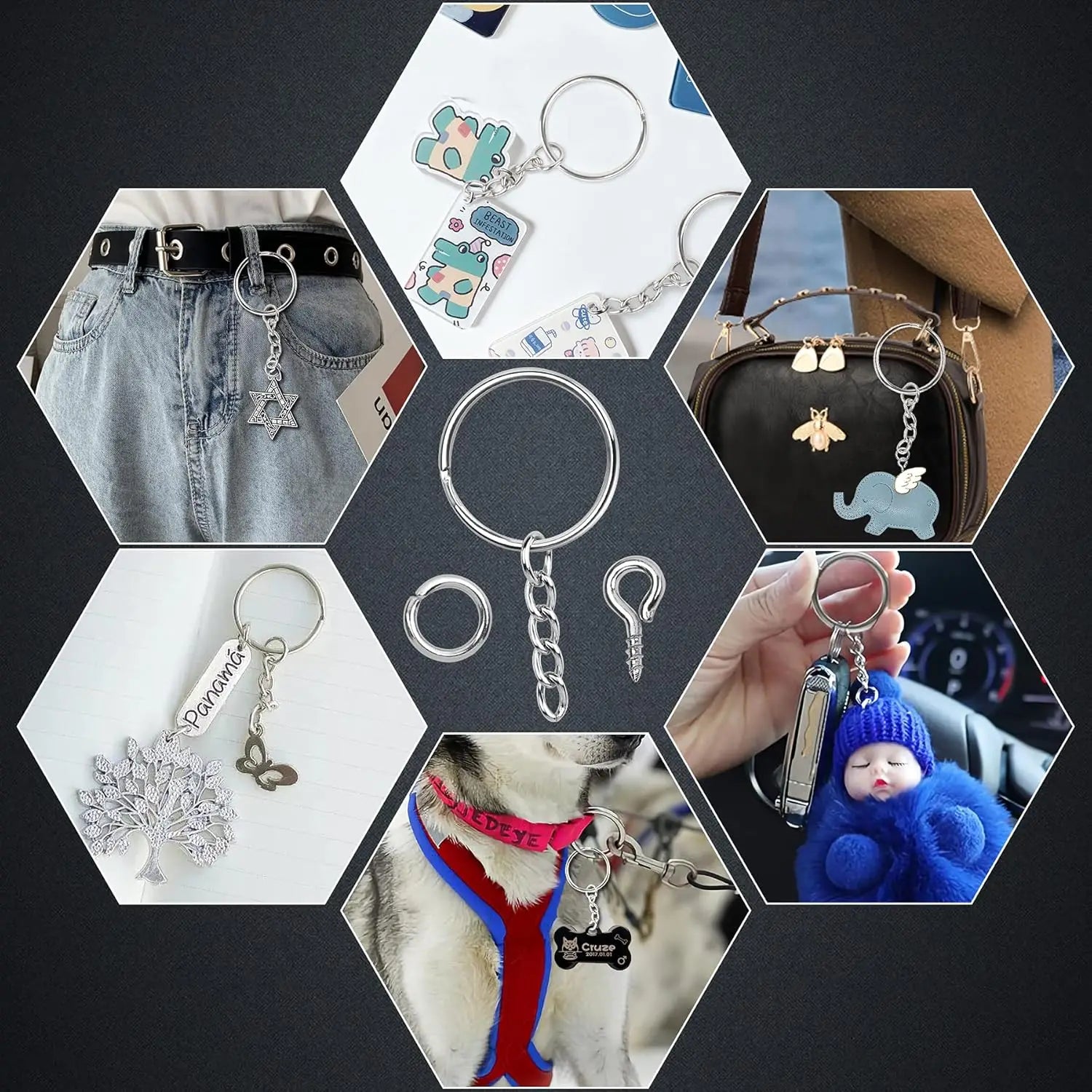 50/500pcs Silver-Plated Metal Blank Keyrings