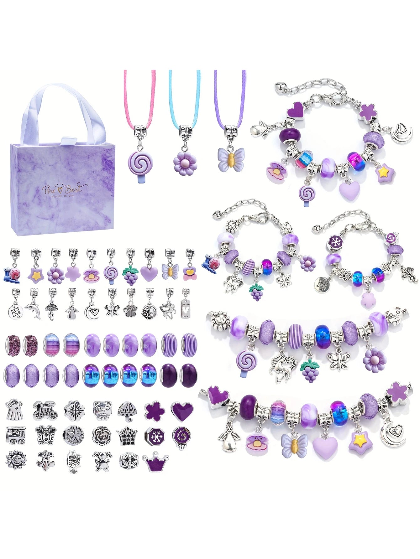 66-Piece Charm Bracelet & Necklace DIY Jewelry Kit