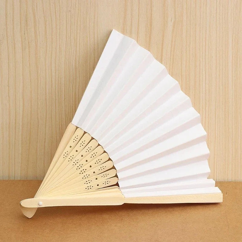 White Silk Bamboo Folding Hand Fans