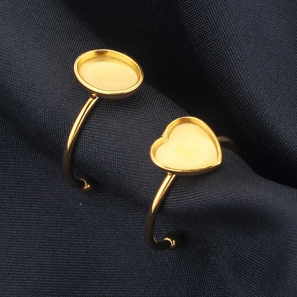10pcs Adjustable Stainless Steel Open Ring Settings