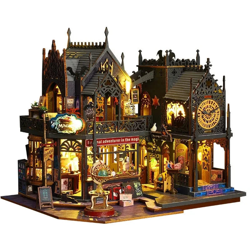 DIY Large Wooden Dollhouse with Miniature Furniture