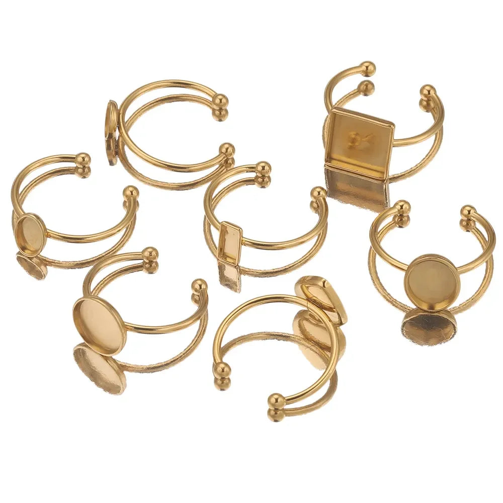 10pcs Adjustable Stainless Steel Open Ring Settings