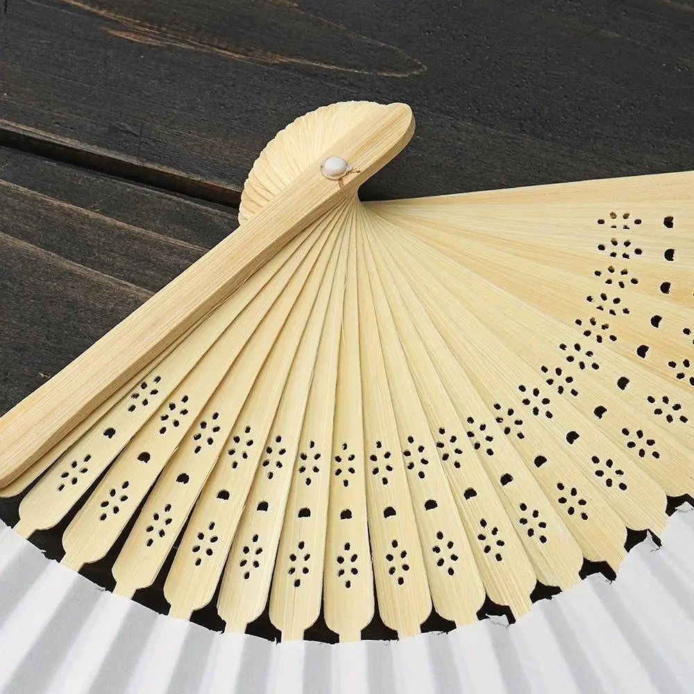 White Silk Bamboo Folding Hand Fans
