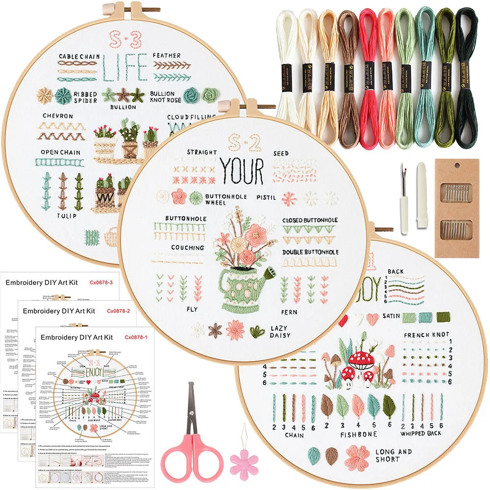 3 Sets Embroidery Starter Kits