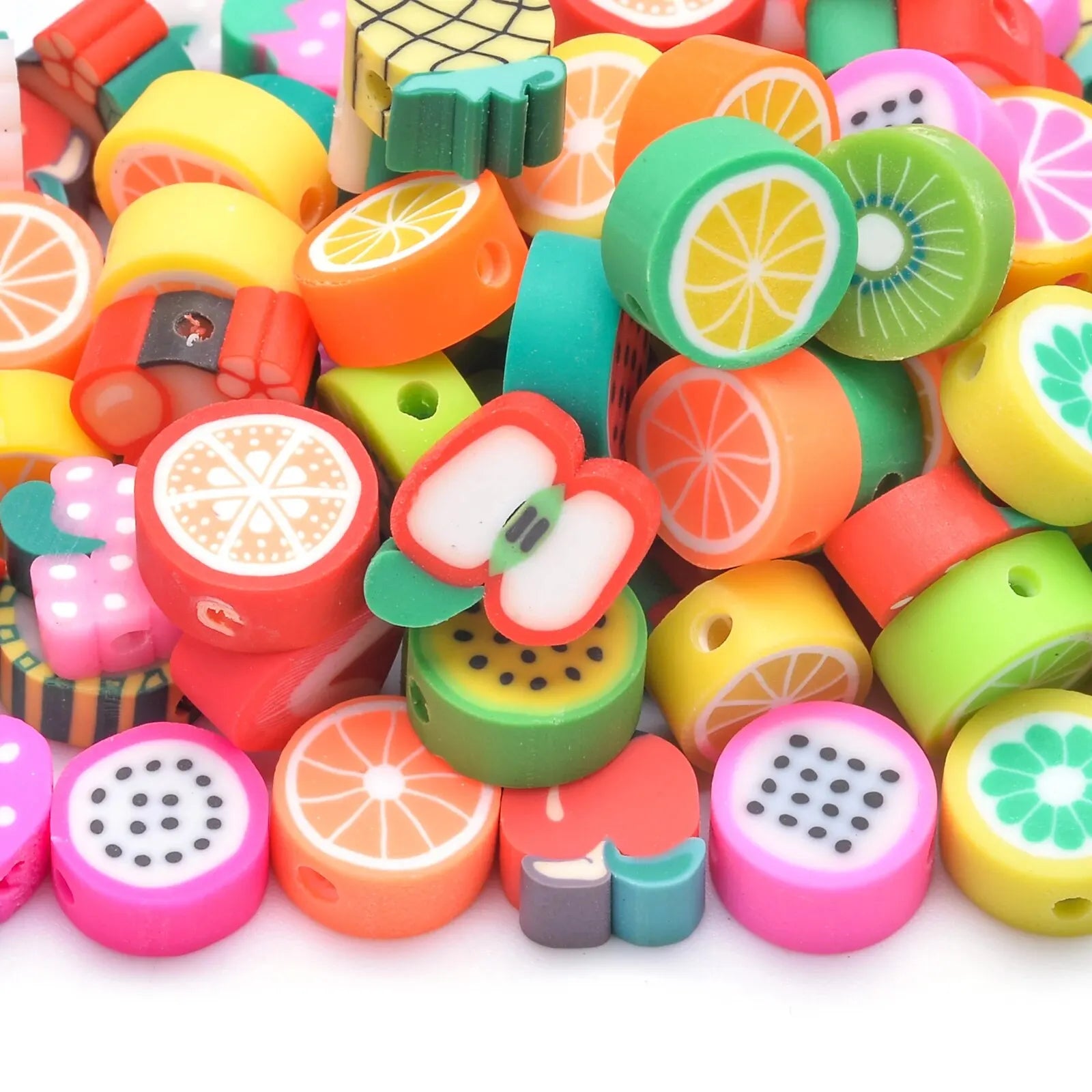 30pcs 10mm Heart-Shaped Fruit Polymer Clay Beads