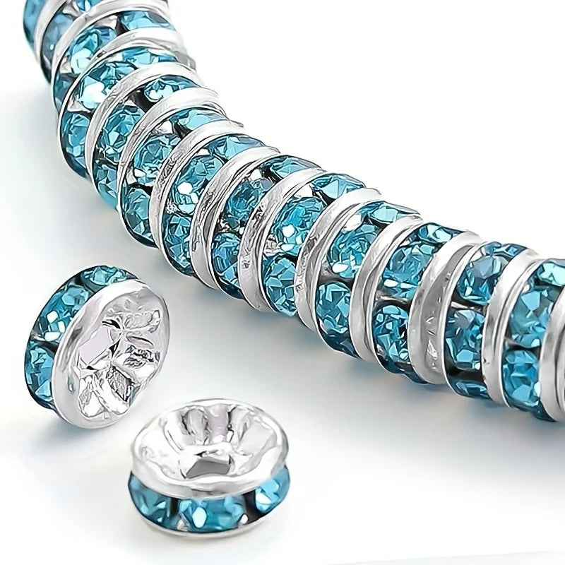 120pcs 8mm Flat Inlaid Rhinestone Spacer Beads