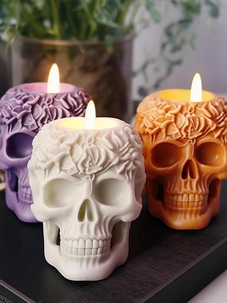 Halloween Rose Skull Candle Mold