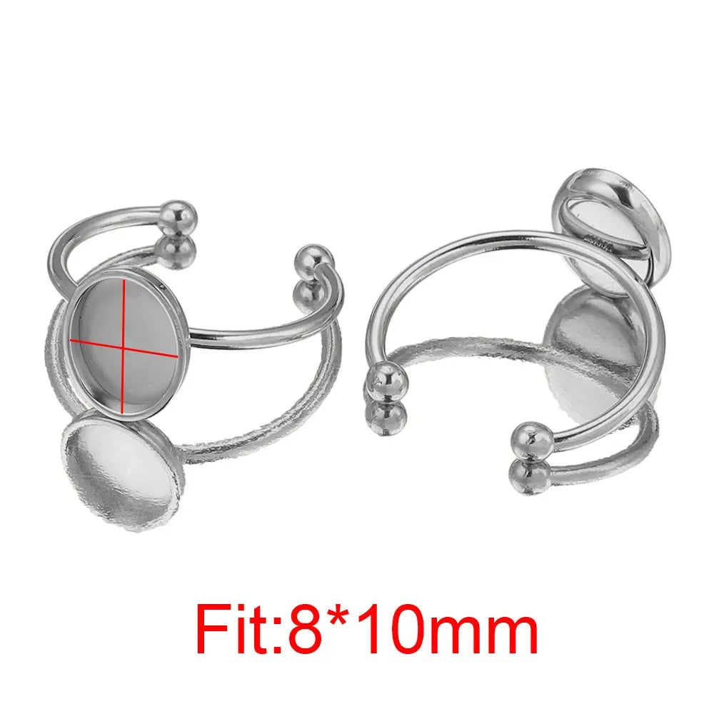 10pcs Adjustable Stainless Steel Open Ring Settings