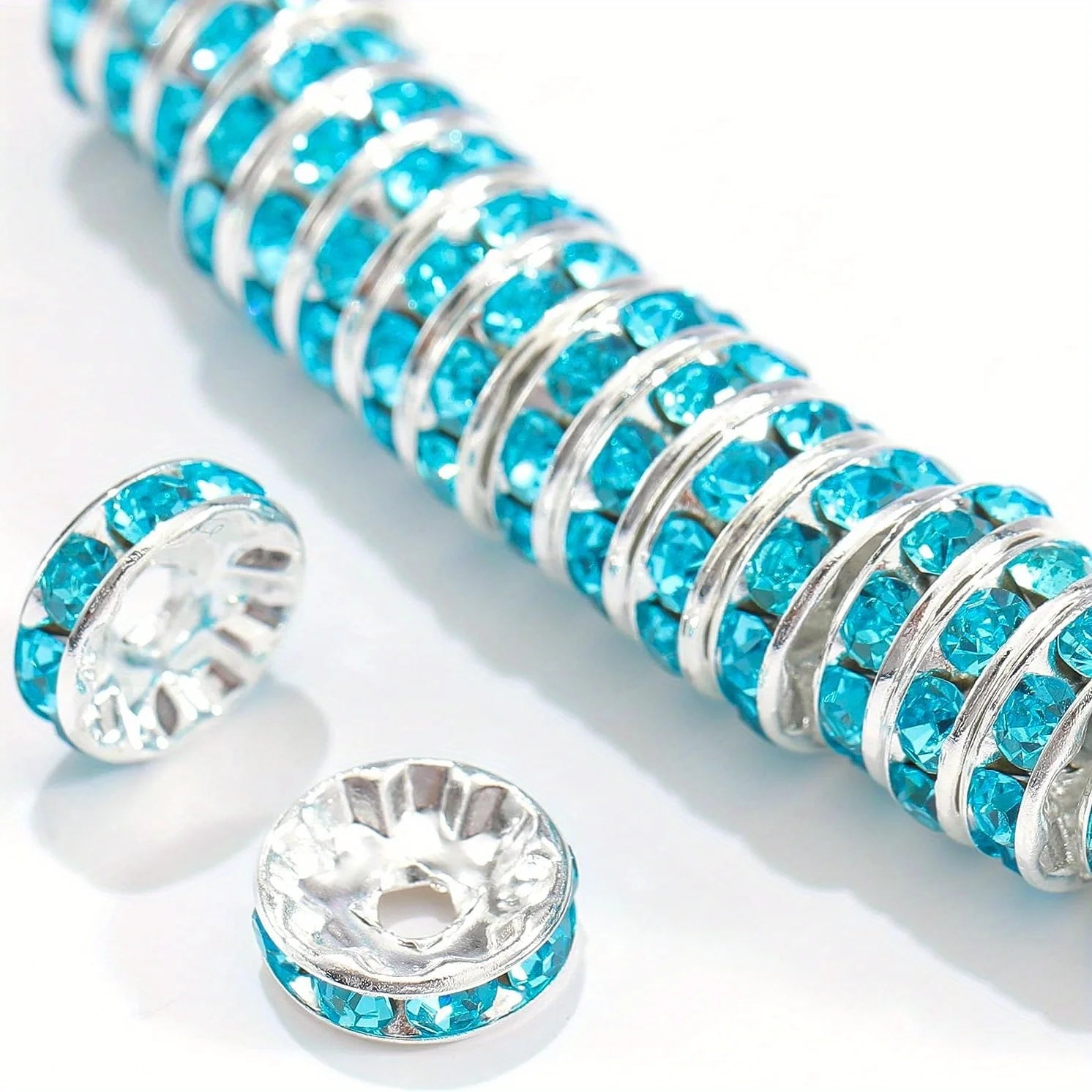 120pcs 8mm Flat Inlaid Rhinestone Spacer Beads