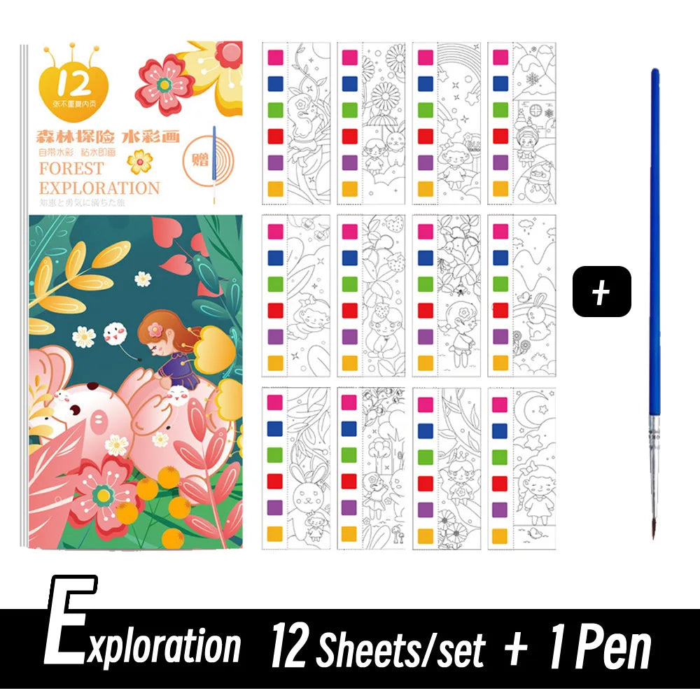 12 Sheets Portable Watercolor Painting Book